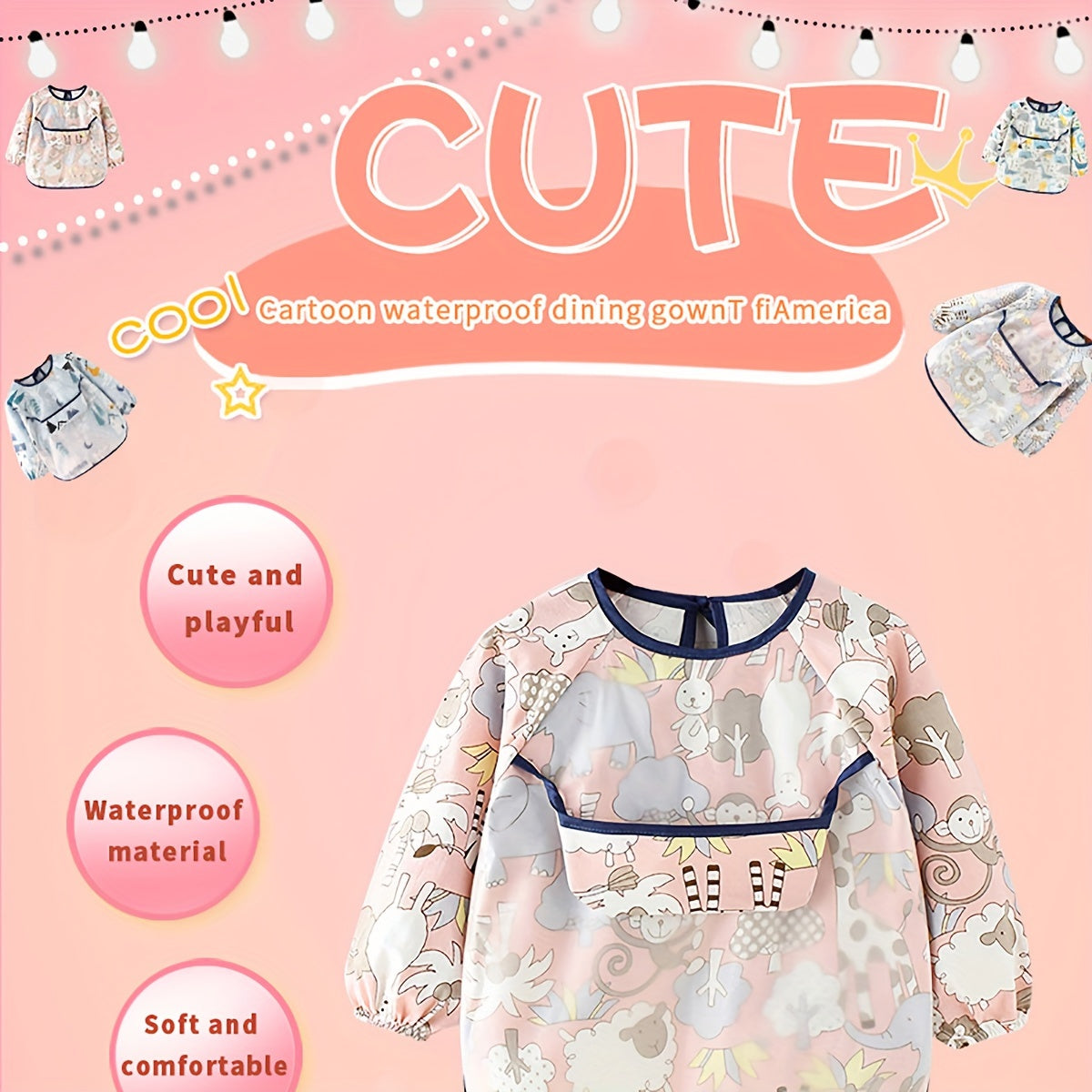 Waterproof Reversible Dining Bib for Babies with Long Sleeves, Breathable and Comfortable