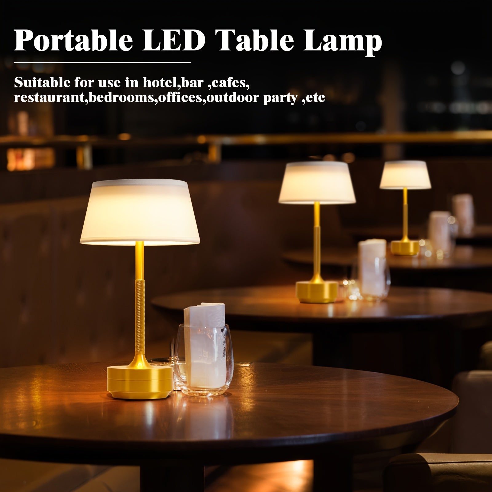 Rechargeable Metal Table Lamp with Touch Control, 3 Color Temperatures, Stepless Dimming, Removable Shade