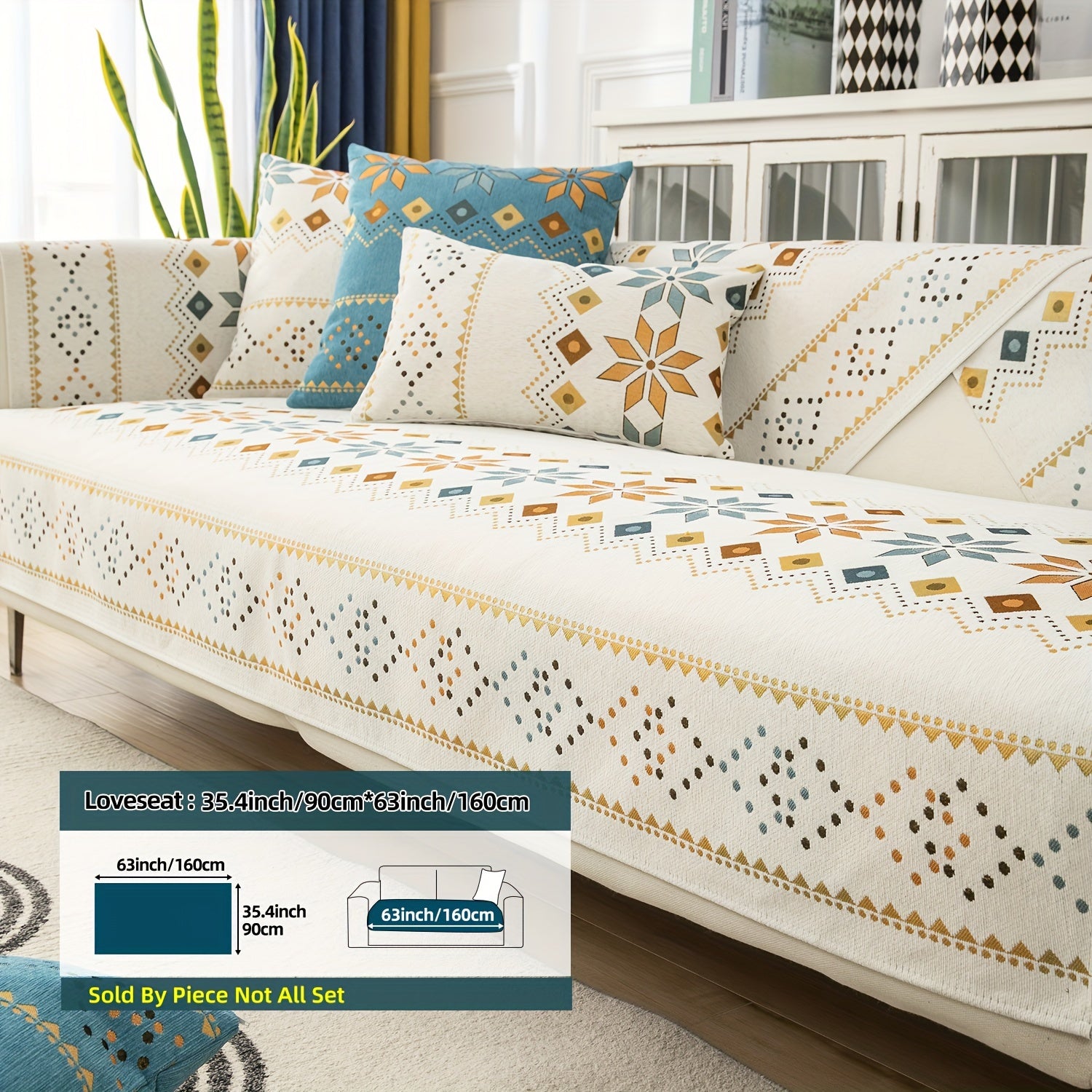 Bohemian Chenille Sofa Slipcover with Geometric and Floral Patterns for All-Season Use