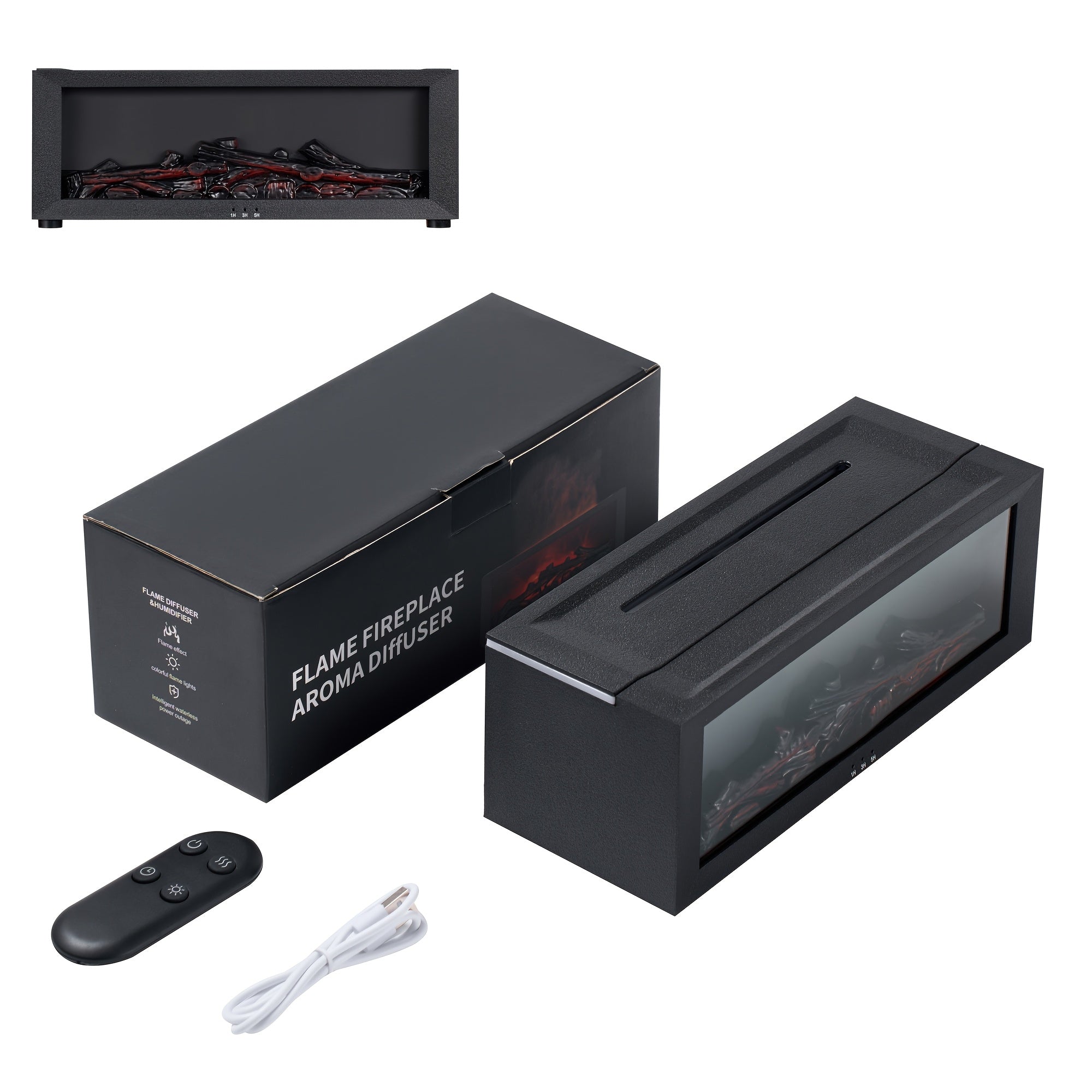 USB Flame Aromatherapy Humidifier with 7 Color LEDs, Remote, Timer, 150ml