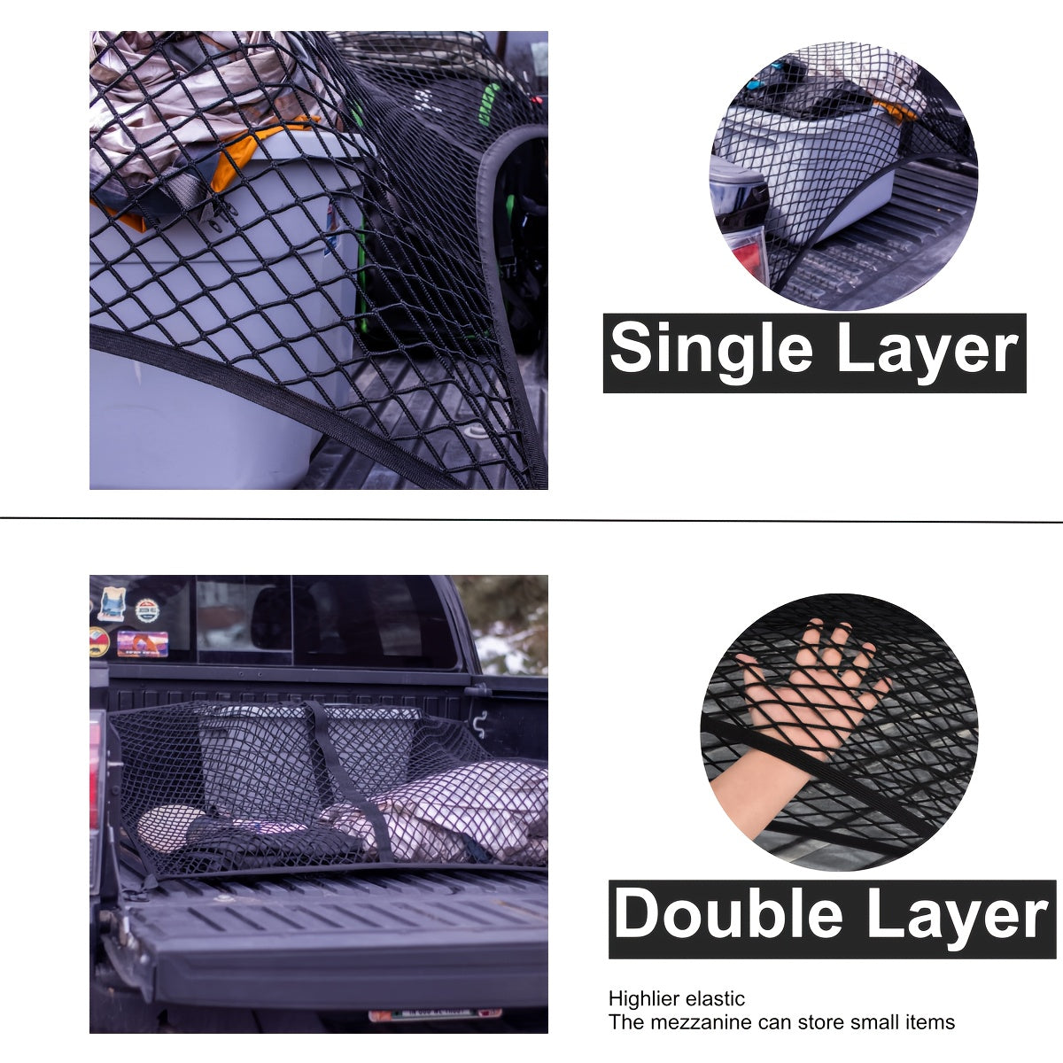 Universal Heavy Duty Elastic Cargo Net for Trucks SUVs Trailers 3.3x4 to 5.8x7