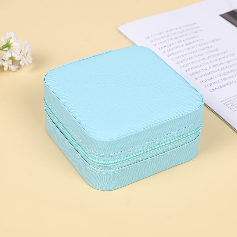 Mini Faux Leather Jewelry Organizer with Zipper Closure for Travel and Gifting