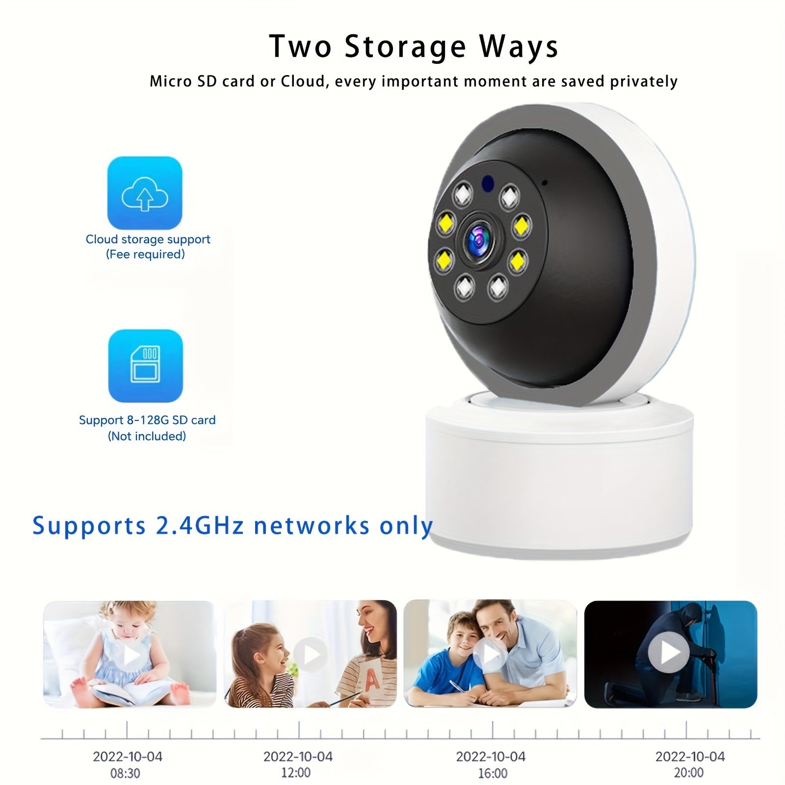 Teruhal Aqlli Uy Xavfsizlik Kamerasi 2.4GHz WiFi ulanishi, ilova orqali masofadan ko'rish, harakatni aniqlash va kuzatish, ikki tomonlama audio, USB quvvatlanishi, anomaliyalarni avtomatik aniqlash, dinamik inson tanasi ob'ektini tanish va uchun ideal.