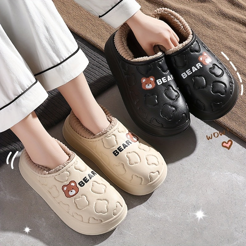 Ayollar uchun Slip-On ayiq shlyapchalari ichki va tashqi foydalanish uchun, yopishmaydigan EVA, bej va qora