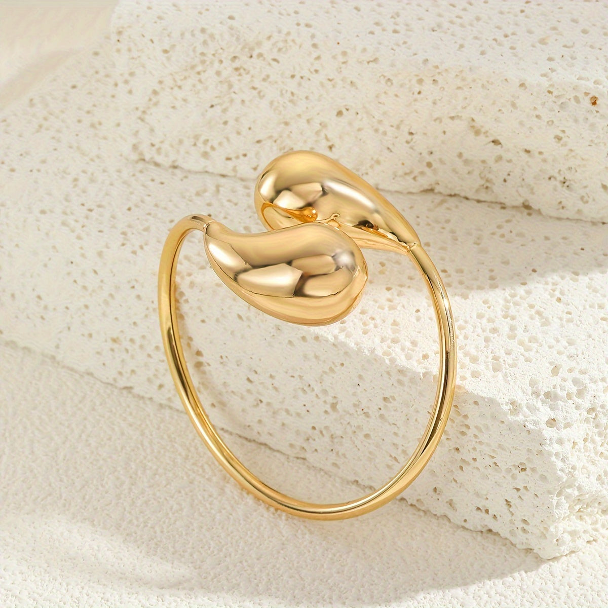 Teardrop Stainless Steel Bracelet Gold Tone Open Cuff Jewelry for Women