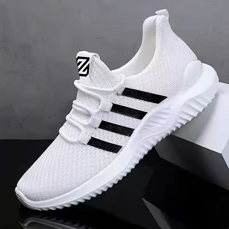 Unisex Striped Breathable Fabric Lace-Up Sneakers for Casual Sports All-Season