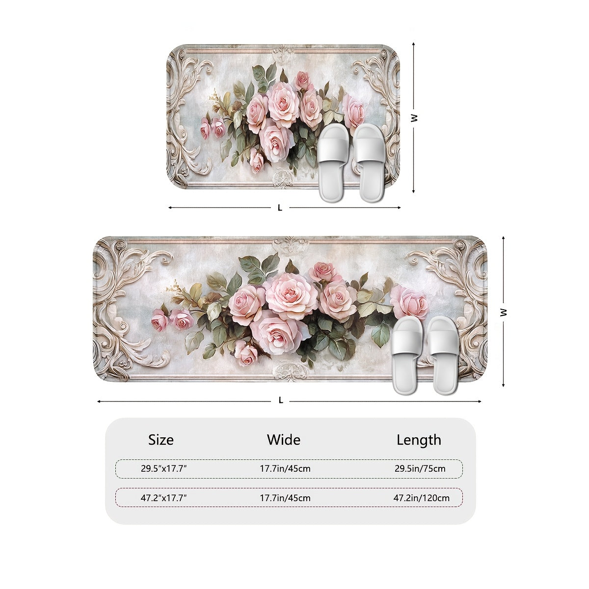 Valentine's Day Rose Flower Door Mat Non-Slip Machine Washable Entry Rug Indoor Decor