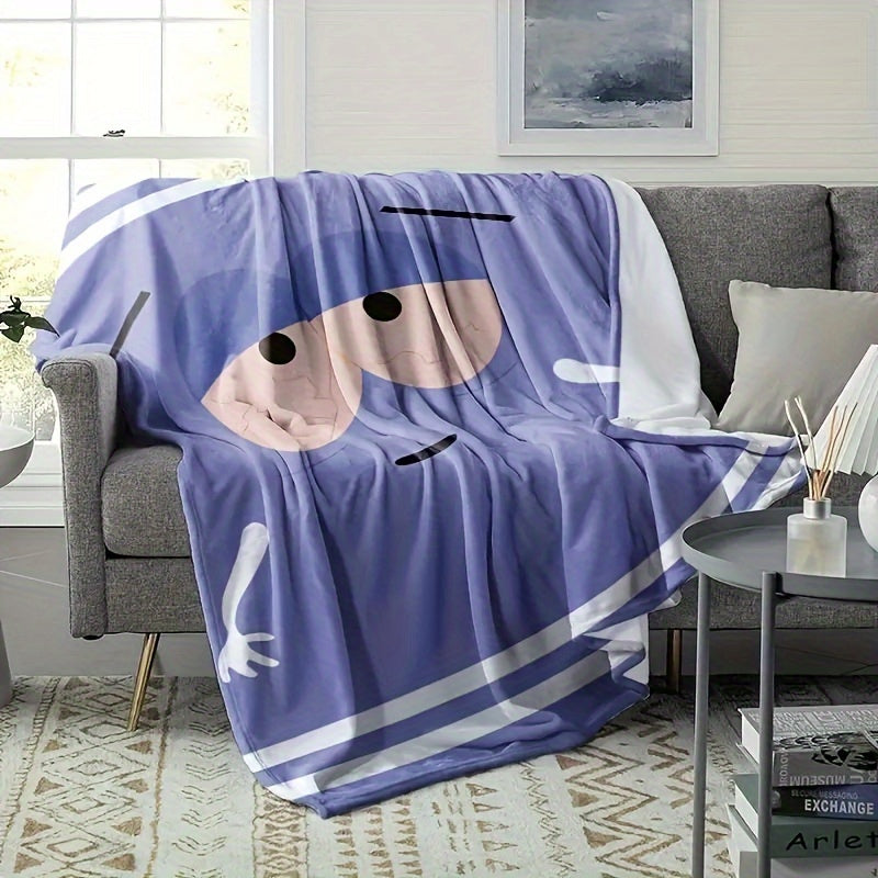Flannel Throw Blanket with Purple Anime Character Print Lightweight Polyester Versatile for Home and Outdoor Use