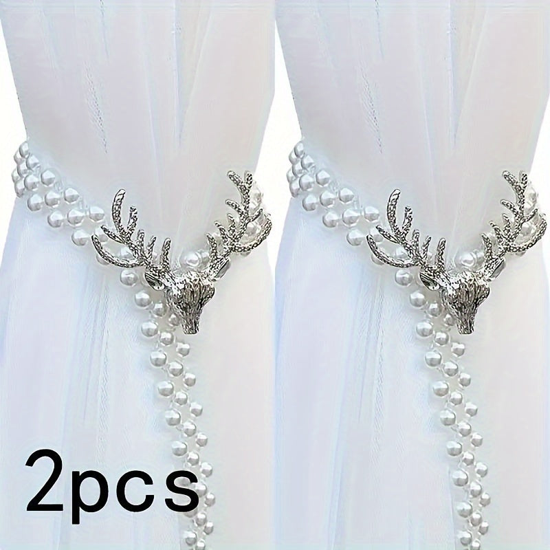 Golden Deer and Pearl Curtain Tiebacks Adjustable Elegant Home Decor