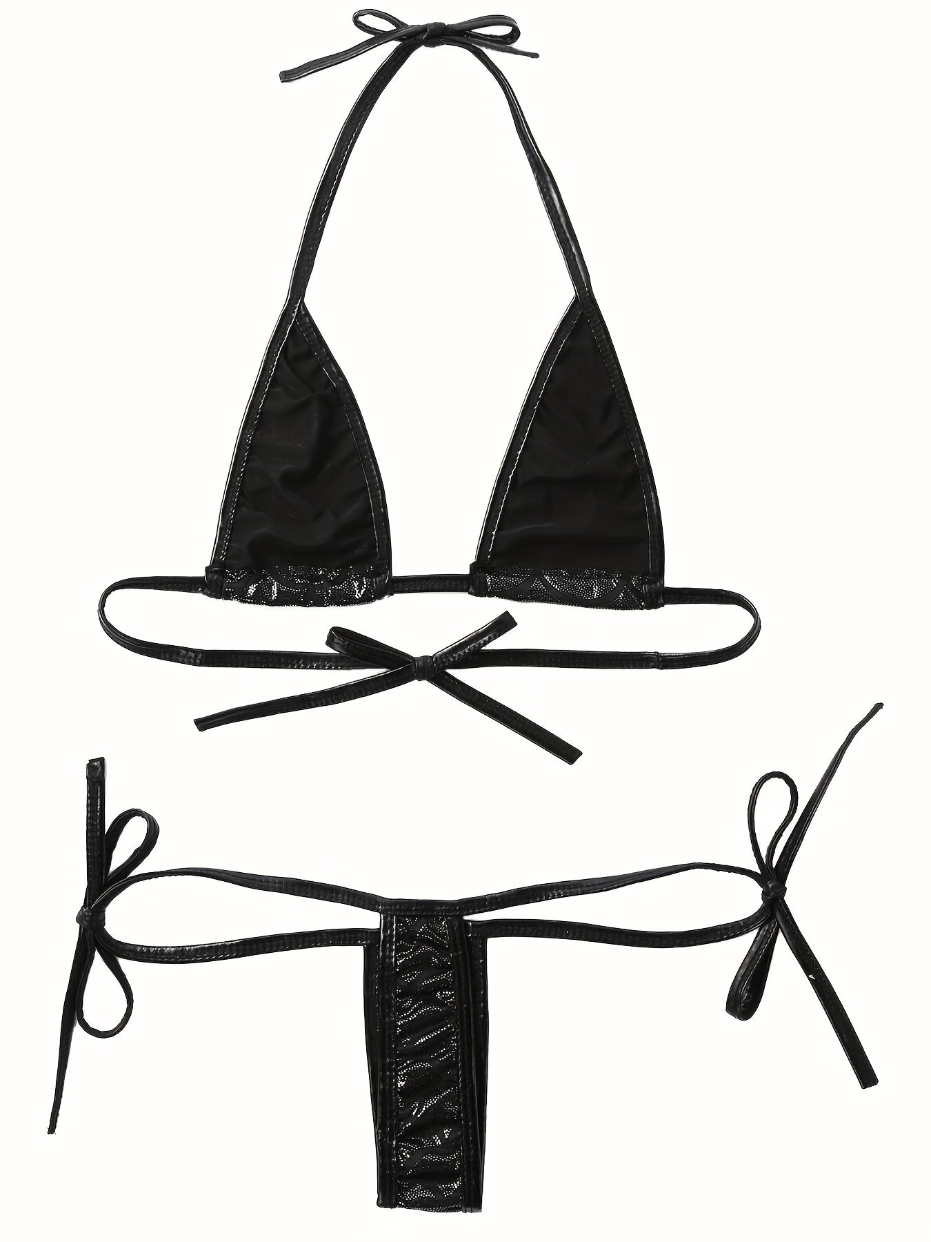 Women's Lingerie Set with Three-Point Bra and Thong Black Satin