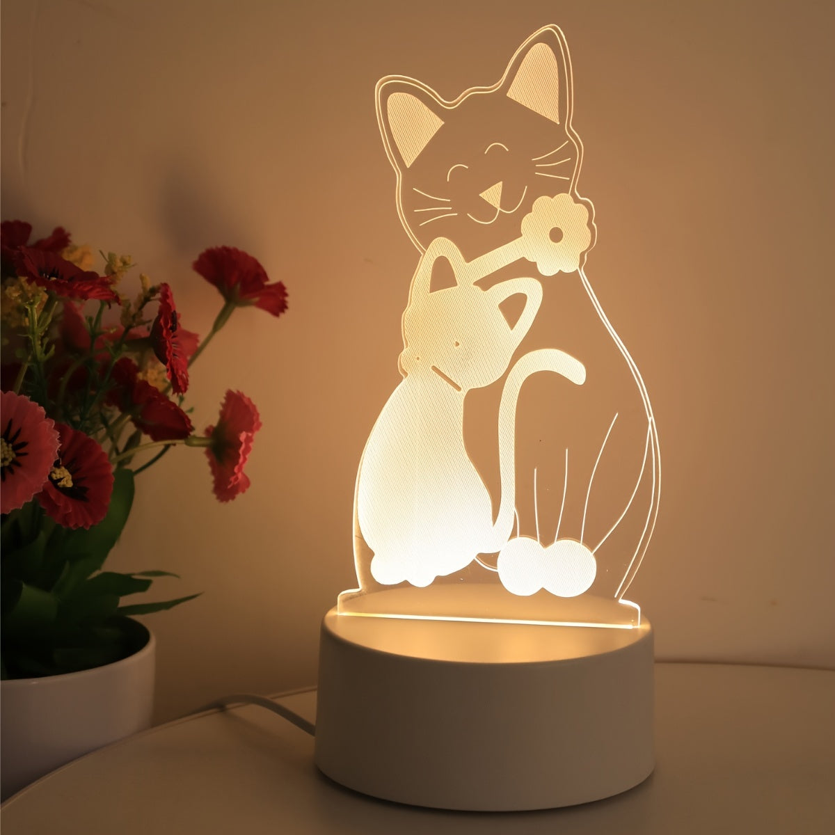 Monochrome 3D Cat Night Light USB Powered Bedroom Bedside Decor Gift
