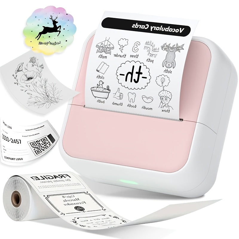Portable Thermal Label Printer Wireless Battery-Powered for Android iOS Monochrome