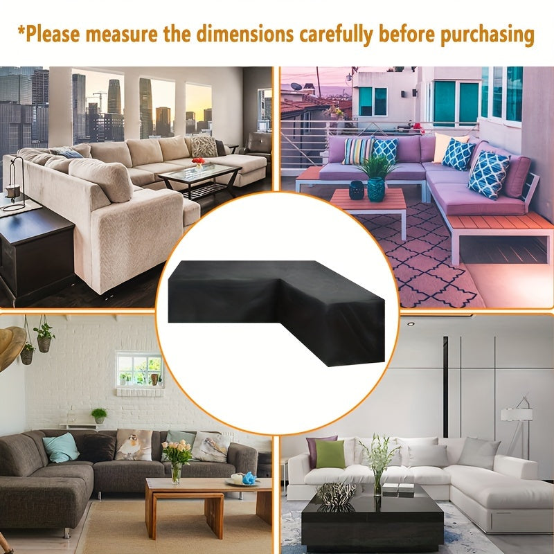 L-Shaped Outdoor Sofa Cover Waterproof Patio Furniture Protector Black Drawstring