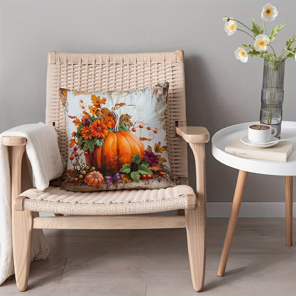 Autumnal Pumpkin and Sunflower Pillow Cover 44.96cm x 44.96cm Sofa Bedroom Decor