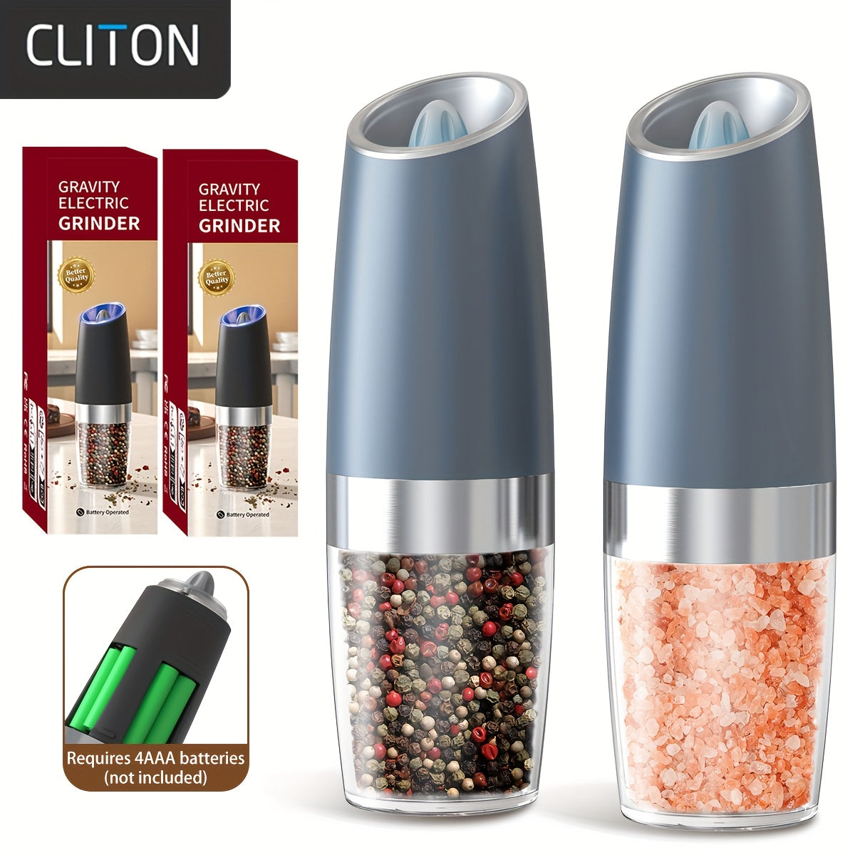 LED chirog'i bilan elektr tuz va murch maydalagich Avtomatik murch maydalagich