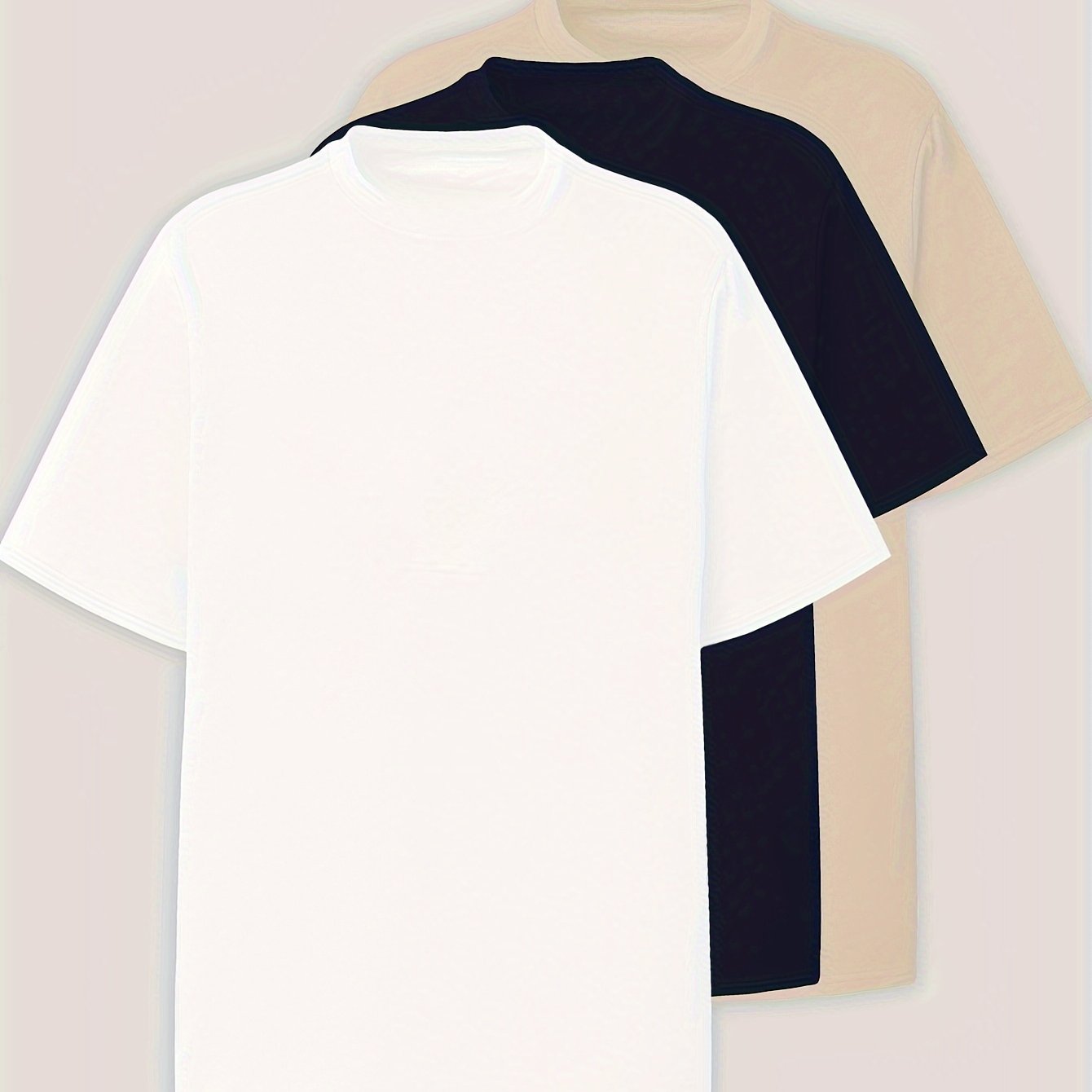 Plus Size Men's Solid 3-Piece T-Shirt Set for Summer Casual Streetwear