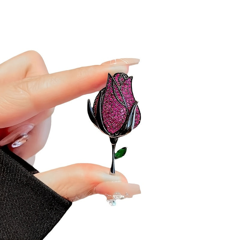 Elegant Rose Flower Brooch Pin Rhinestone Jewelry for Men and Women