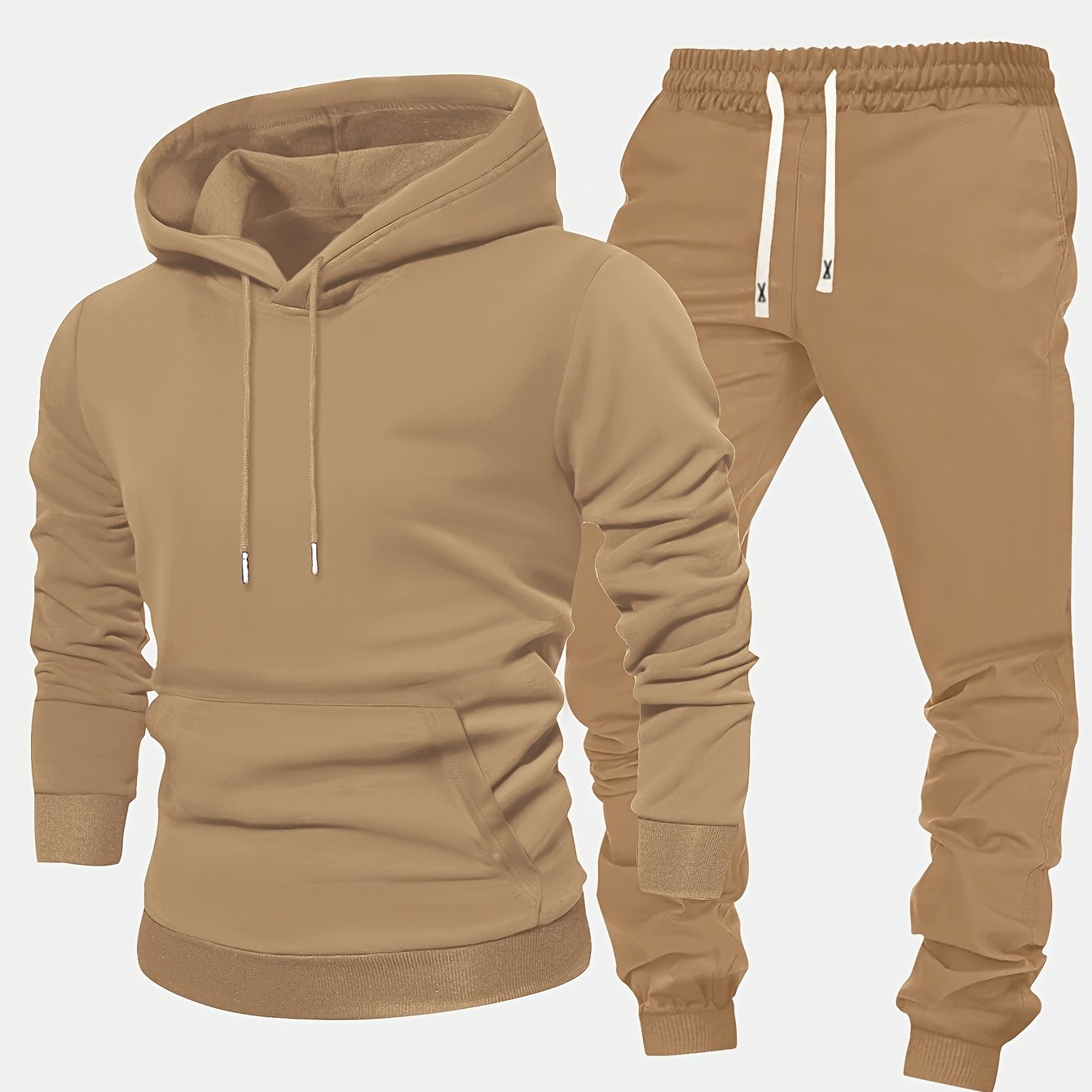 Men's Casual 2-Piece Set Hoodie and Pants Solid Color Long Sleeve Autumn Spring