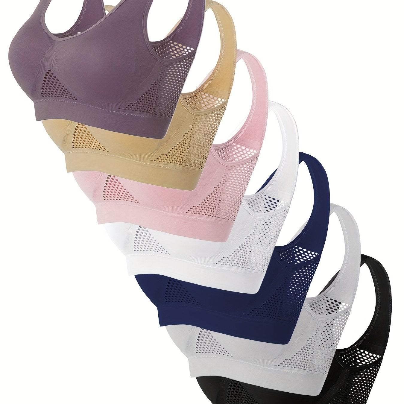 Plus Size Sports Bras 7-Pack Nylon Breathable Mesh Removable Pads