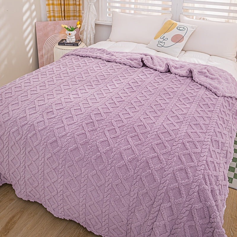 Jacquard Chenille Bed Blanket with Striped Pattern in Mixed Colors for Cozy Comfort