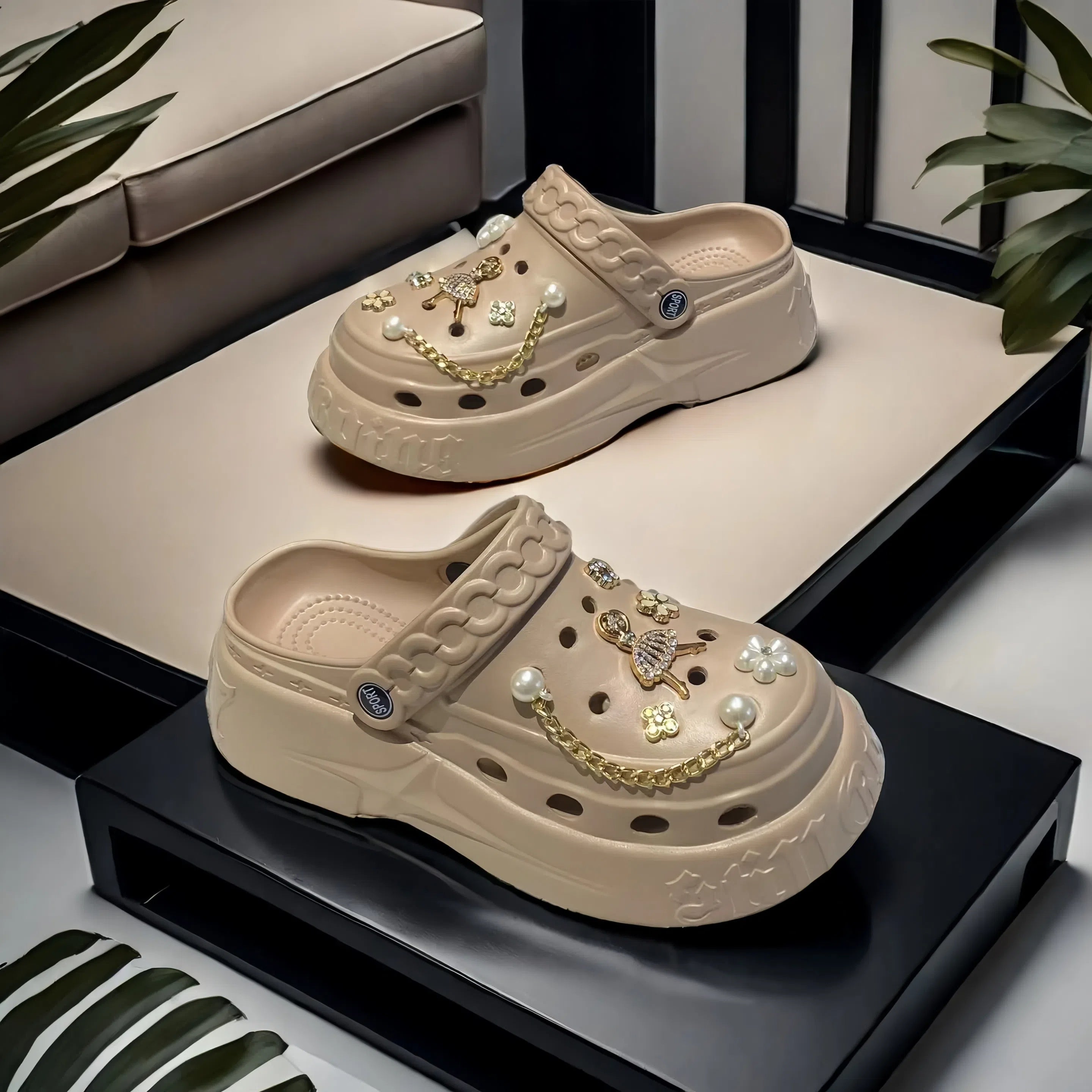 Women's Casual Sandals EVA Slip-On Platform Beach Shoes Black White