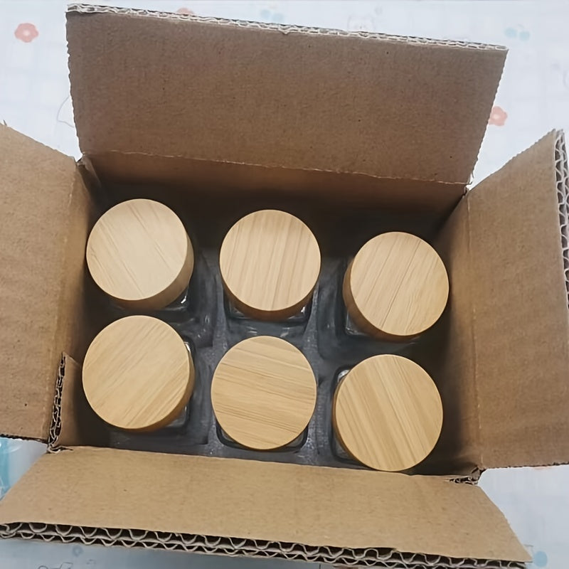 6/12 Glass Spice Jars with Wooden Lids and Aluminum Caps for Kitchen Storage