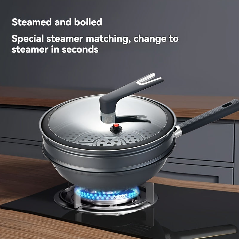 Wok de aluminio antiadherente con tapa, lavado a mano, utensilios de cocina