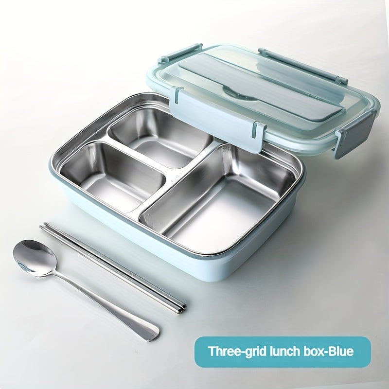 Leak-Proof Stainless Steel Lunch Box with 3 Compartments for Kids and Adults