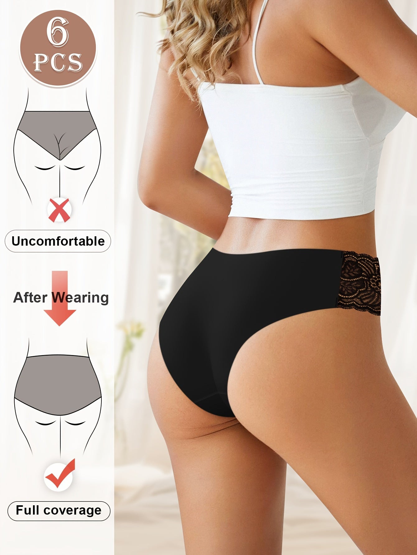 Women's Low-Rise Lace Briefs Six-Pack Solid Colors Nylon Elastane Sexy