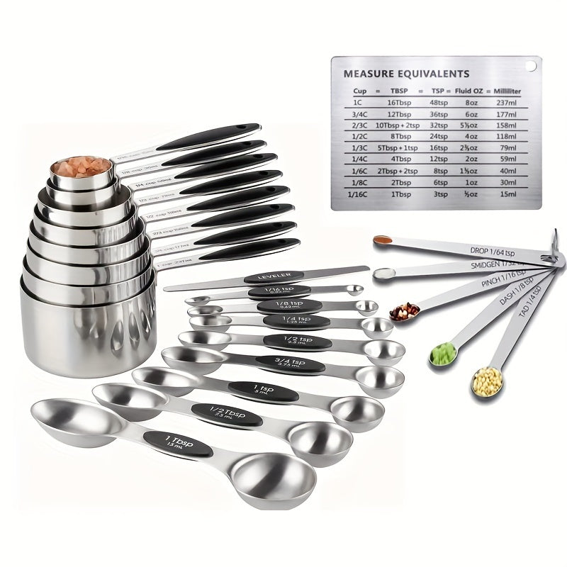 23-Piece Black Stainless Steel Measuring Cups and Spoons Set for Dry and Liquid Ingredients