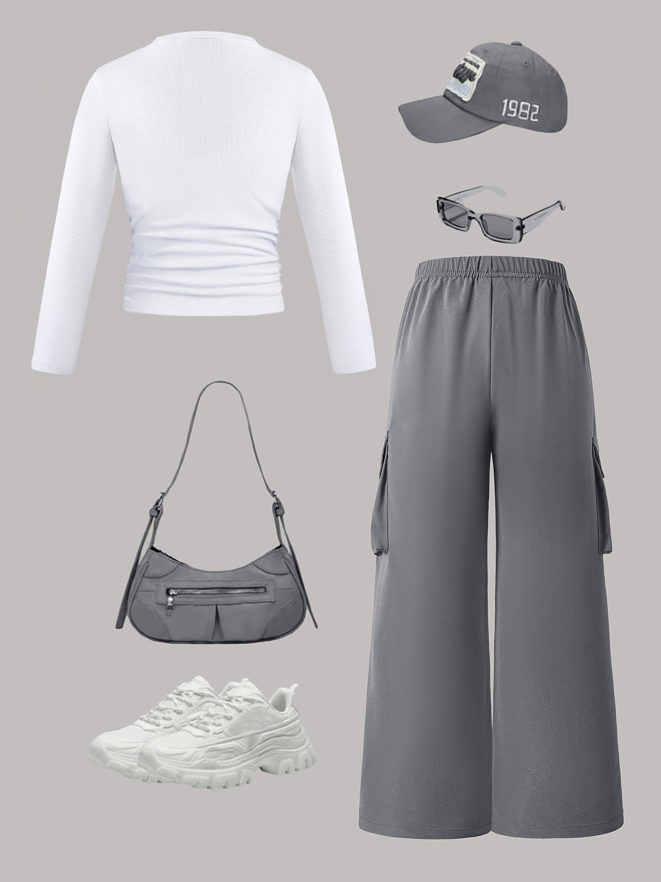 Детский осенний двухкомпонентный комплект: топ с длинным рукавом и широкие брюки из полиэстера, однотонные