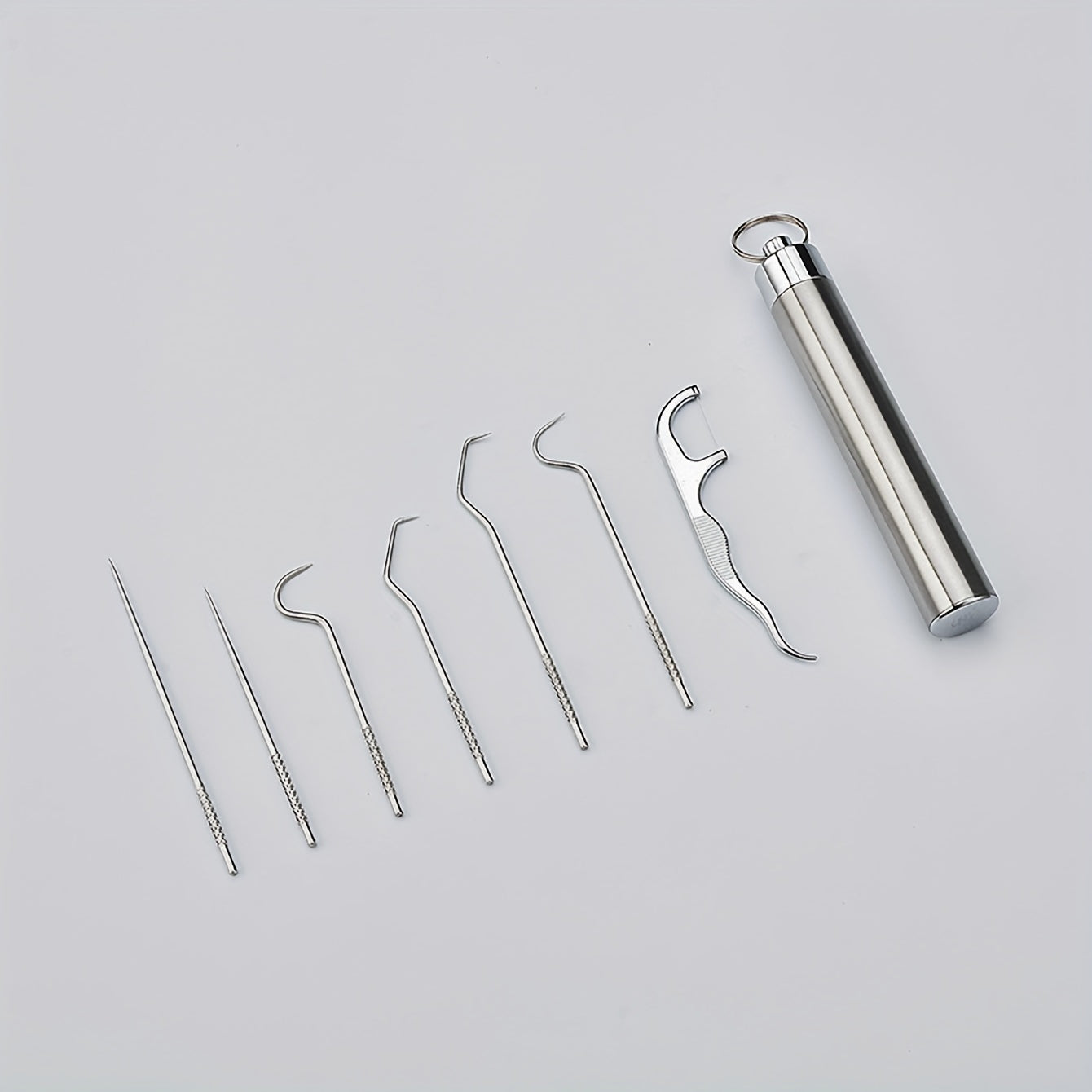 6 Pack Stainless Steel Toothpicks Oral Cleaning Floss Picks with Storage Tube