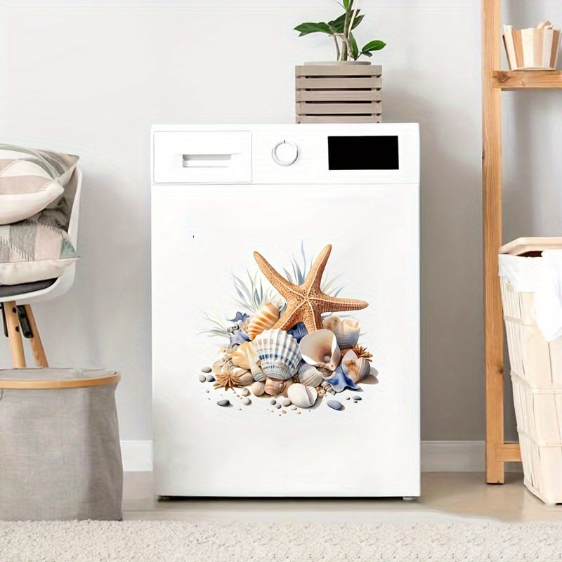 Ocean-Themed Bathroom Decal Set with Starfish and Shells Glossy PVC Ceramic Surface Decor