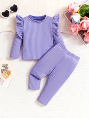 Qizlar uchun bolalar kiyimlari to'plami, uzun qo'lqopli Petal Pink chiziqli kofta va shimlar, kuzgi tashqi faoliyatlar uchun