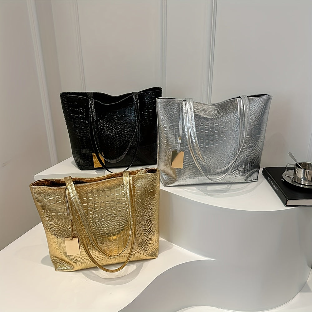 Yengil, biznes tasodifiy to'plov, katta sig'imga ega. PU materialidan tayyorlangan ikki tutqichli yelka sumkasi, krokodil naqshli tafsilotlarga ega, ish va safar uchun ideal.