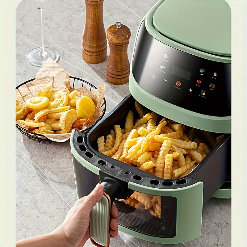 Rangli displeyli 6L havo fritüzeri, tosh bilan boshqariladigan sensorli panel, tovuq frizlarini pishirish va boshqalar uchun, 1400W, bardoshli temir