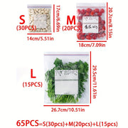Set of 65 Reusable Vacuum Sealer Storage Bags with Ziplock BPA-Free Transparent Multi-Size