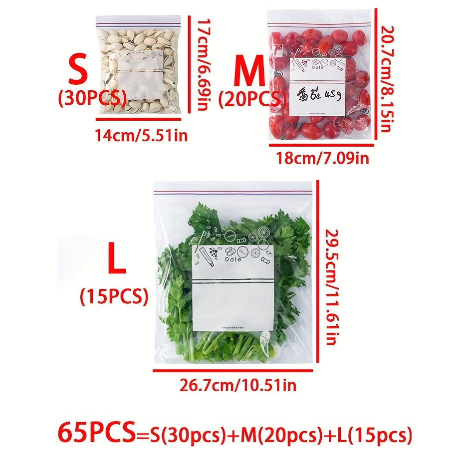 Set of 65 Reusable Vacuum Sealer Storage Bags with Ziplock BPA-Free Transparent Multi-Size