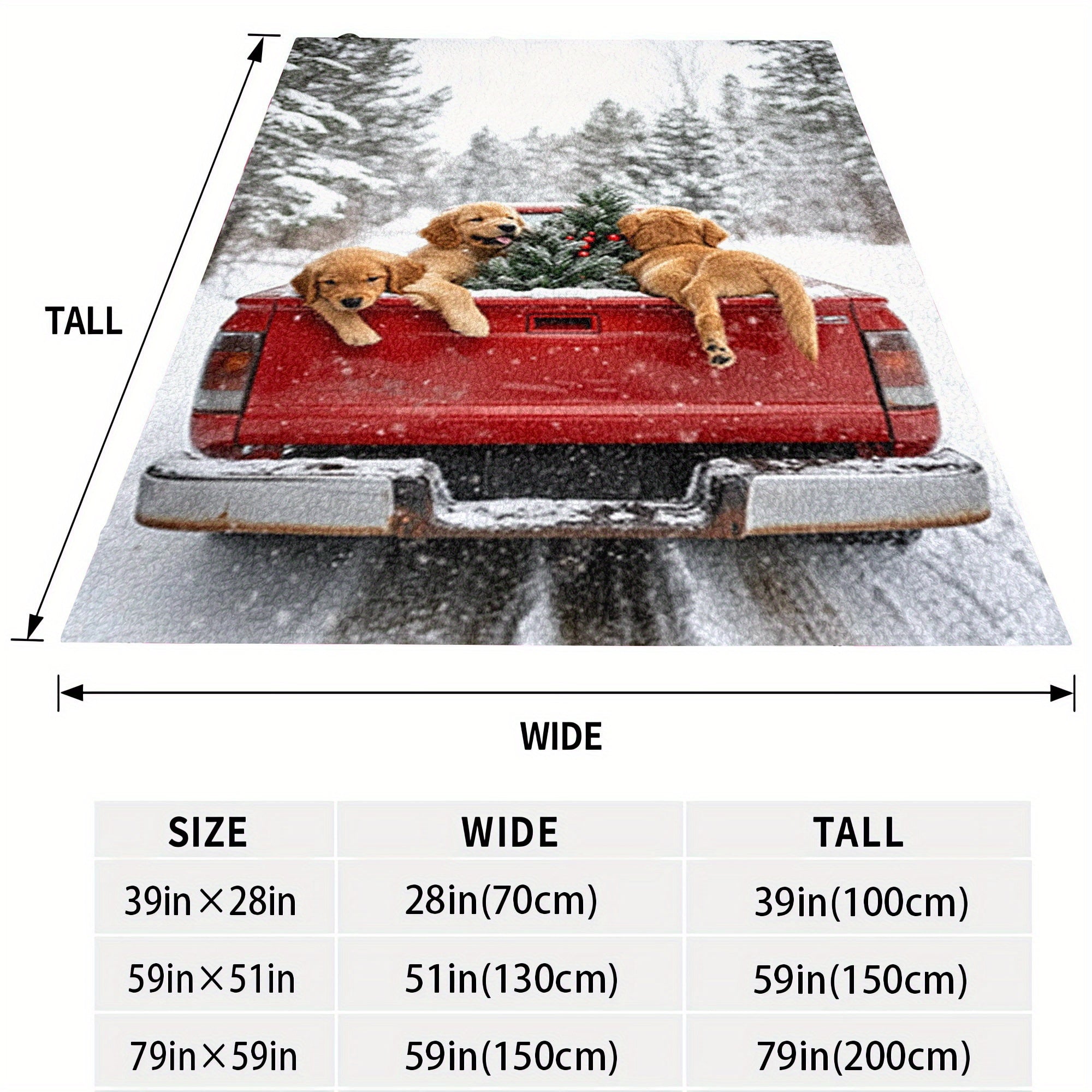 Flannel Fleece Throw Blanket with Cartoon Golden Retrievers and Red Truck Winter Theme Hypoallergenic Quilted Gift