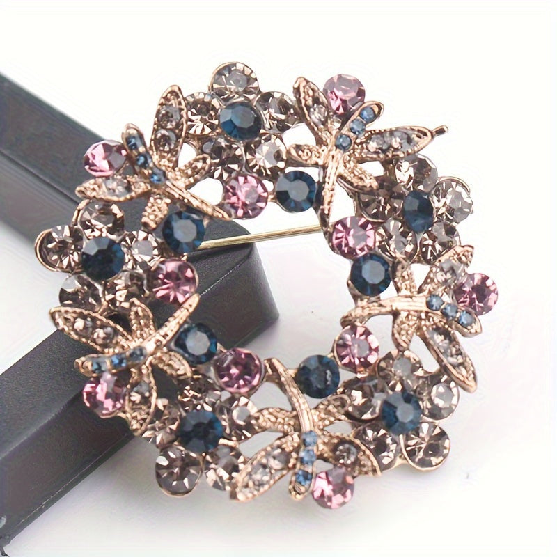 Butterfly Flower Wreath Brooch Pin Rhinestone Jewelry for Women Weddings Formal Events