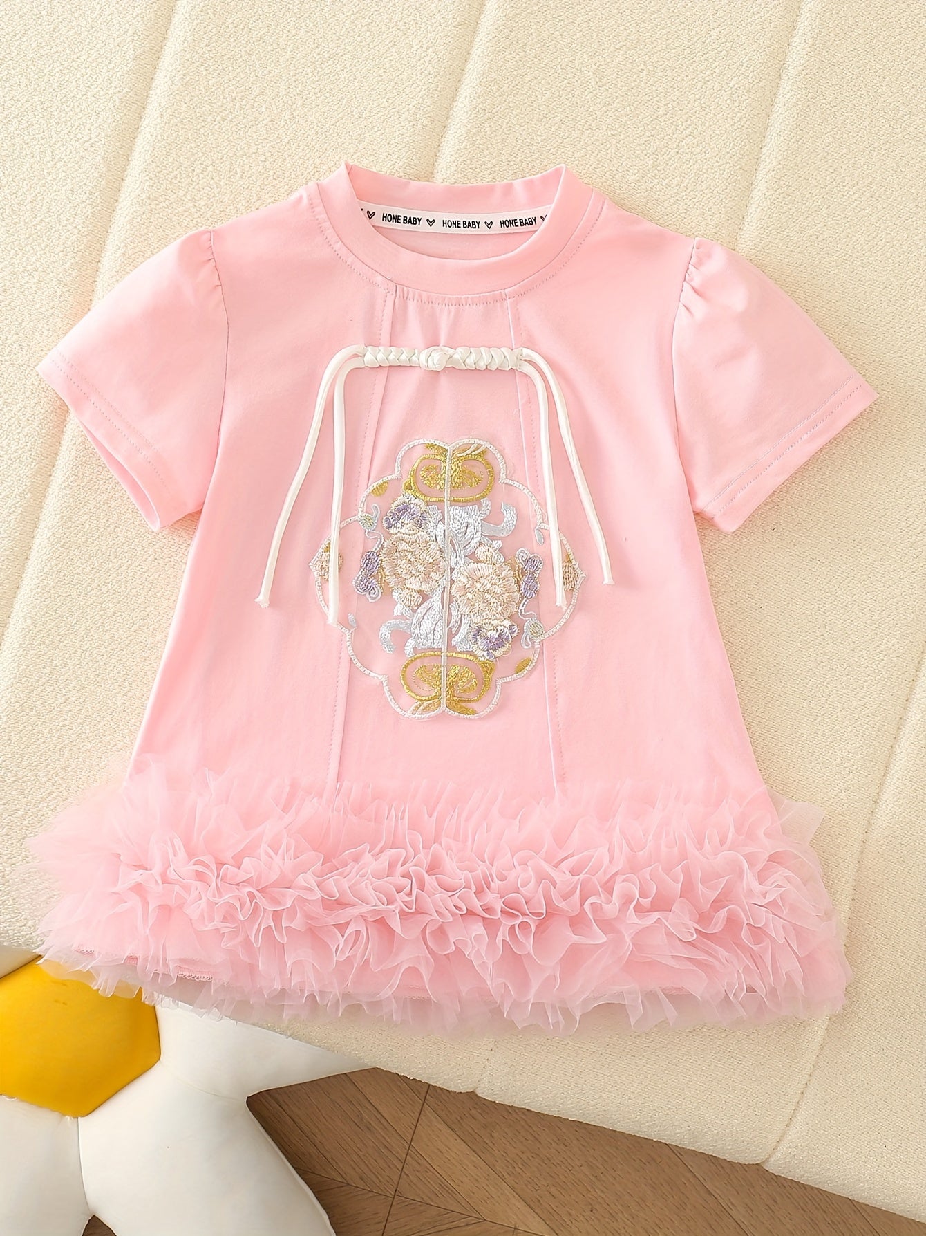 Girls Cotton Dress with Ruffle Hem Floral Pattern Summer Casual Knee Length