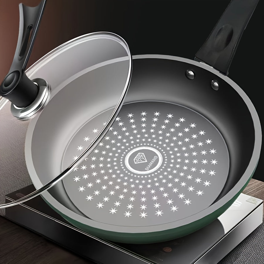 9.5-Inch Cast Iron Skillet Non-Stick Fry Pan Green Handle Dishwasher Safe for Eggs Steak Pancakes