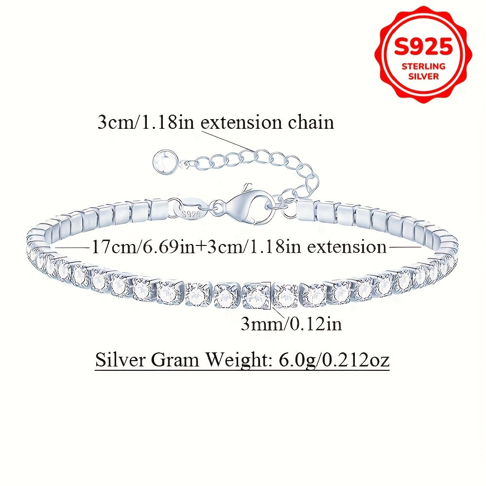 Sterling Silver Tennis Chain Bracelet with Cubic Zirconia Adjustable 2MM 3MM Hypoallergenic Jewelry for Women