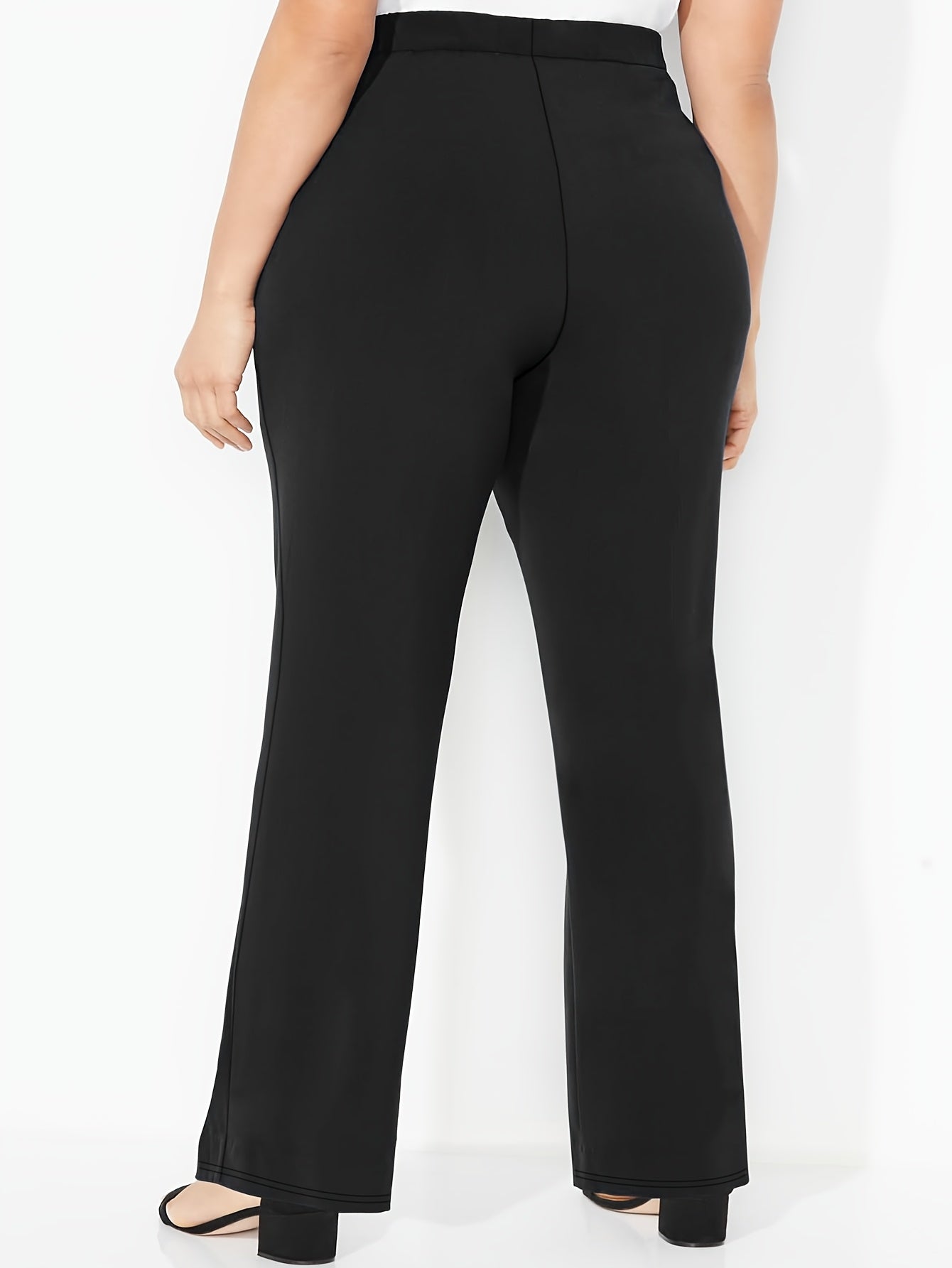 Women's Plus Size Black Stretch Straight Leg Pants Casual Office Trousers