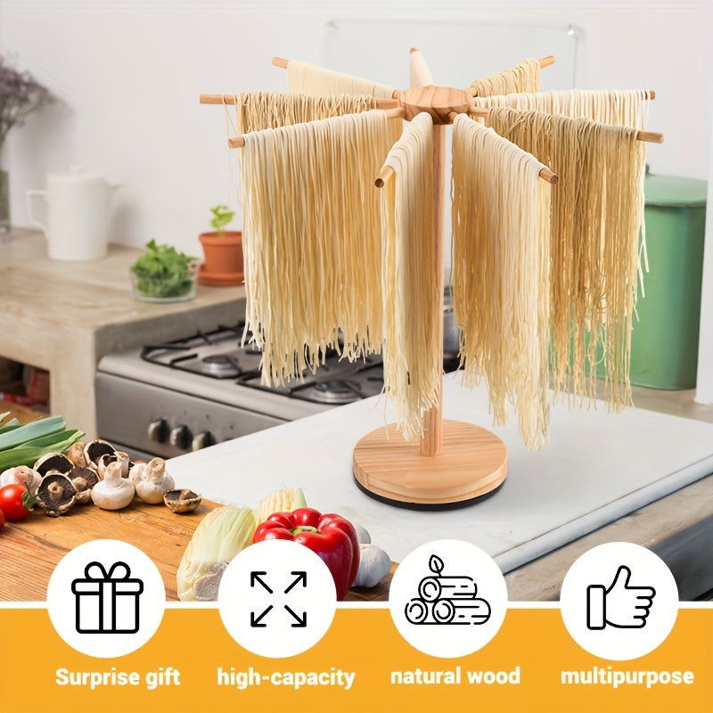 Wooden Pasta Drying Rack with Rotating Design Natural Finish for Kitchen and Restaurant