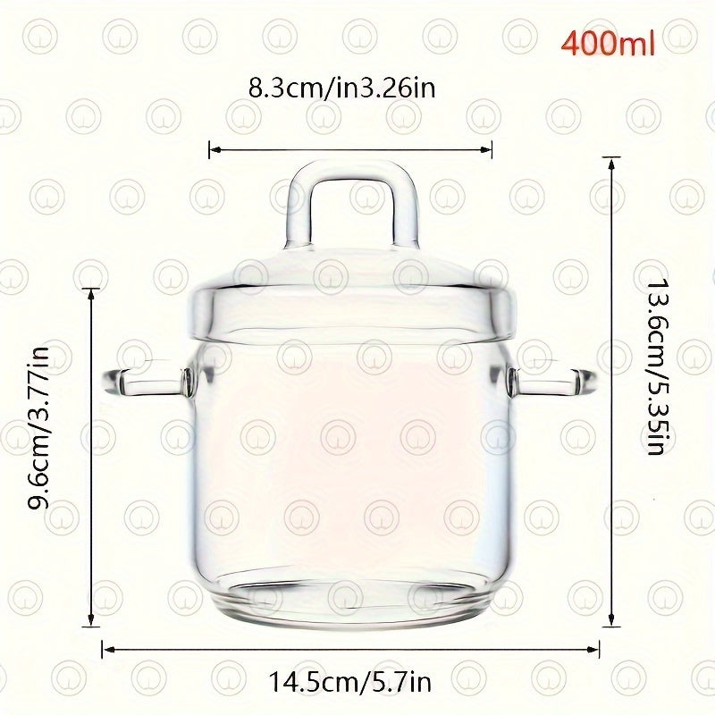 13.53oz Borosilicate Glass Stockpot with Lid Microwave Safe for Soup Custard Pudding