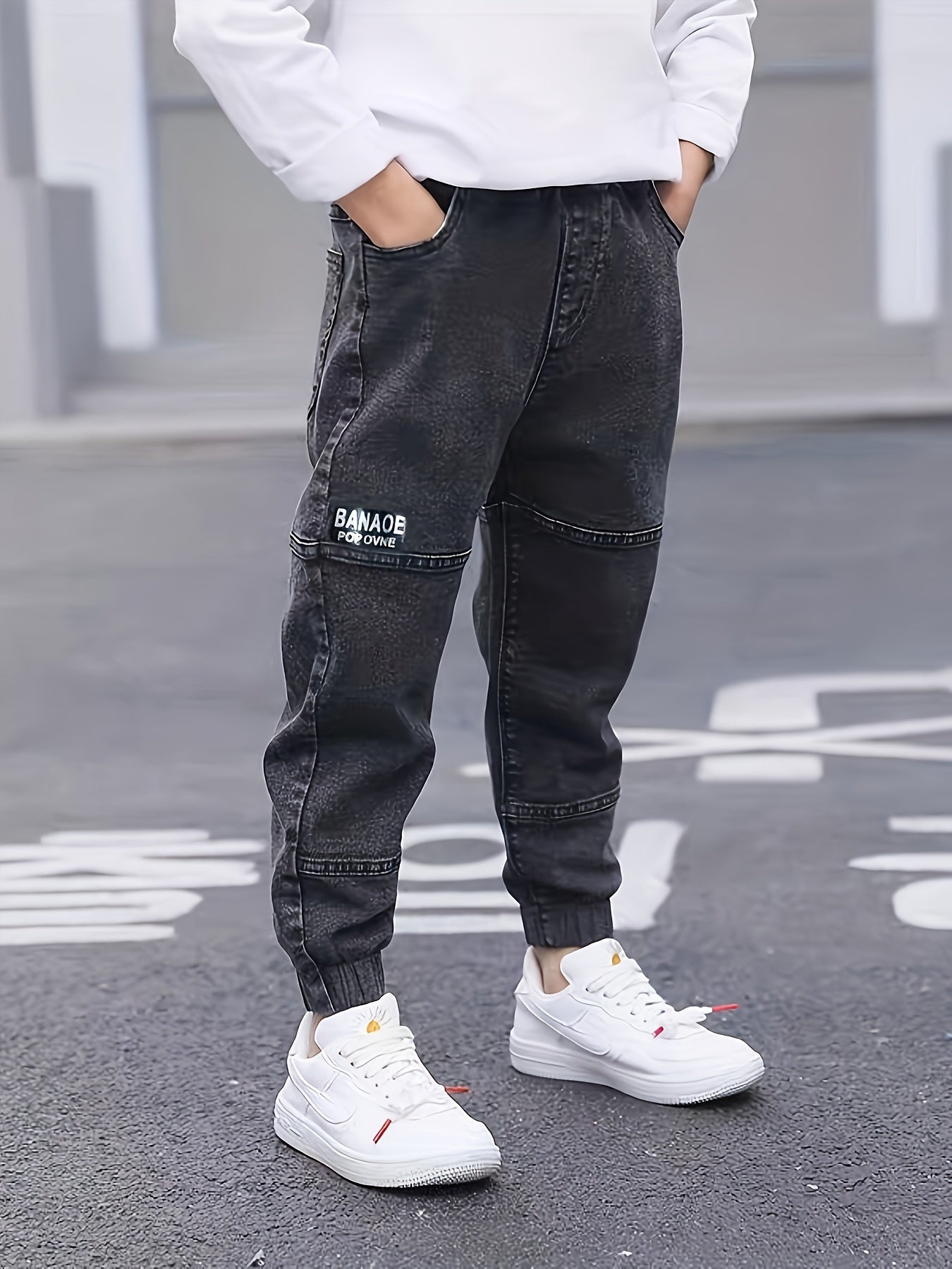 Boys' Denim Jeans with Embroidered Mouths Casual Kids Woven Stretch Spring Fall