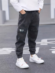 Boys' Denim Jeans with Embroidered Mouths Casual Kids Woven Stretch Spring Fall