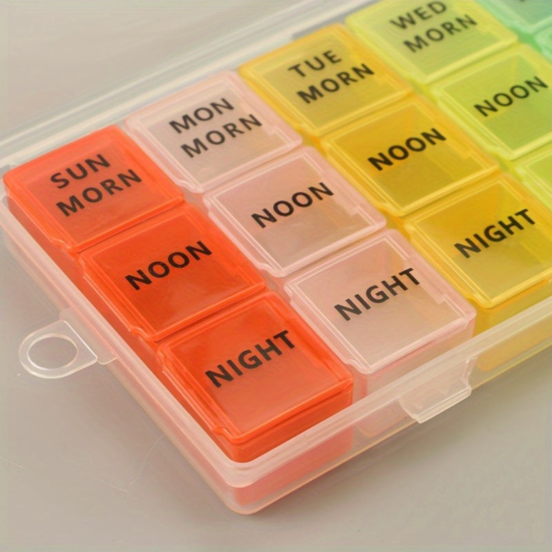 Large Capacity Portable Pill Organizer for Seniors Seven Compartments Colorful Weekly Layout