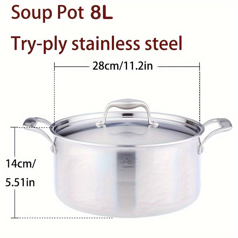 Stainless Steel Soup Pot Set with Steamer, 8L, Induction Compatible, Dishwasher Safe